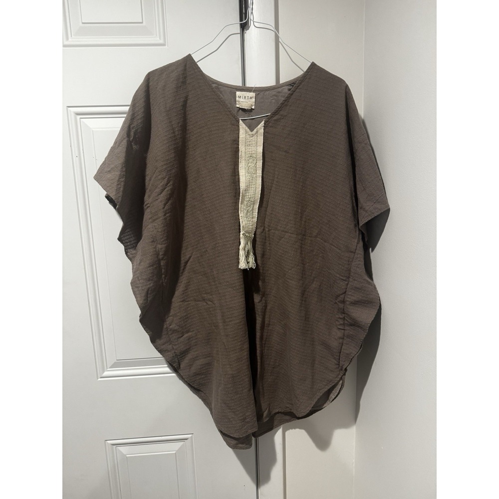Mirth Women's Brown Cotton Gauze Tunic OS Boho Kaftan Top Earthy Natural India